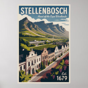 Affiche de voyage rétro Stellenbosch Afrique du Su