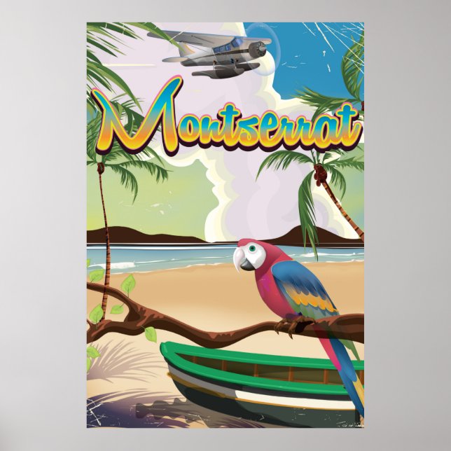 Affiche de voyage rétro sur l'île de Montserrat (Devant)