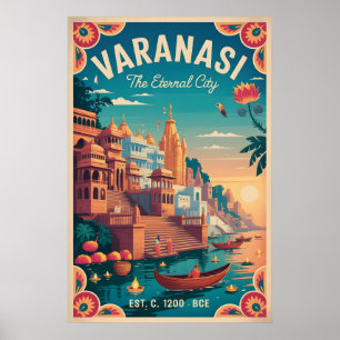 Affiche de voyage rétro Varanasi Inde