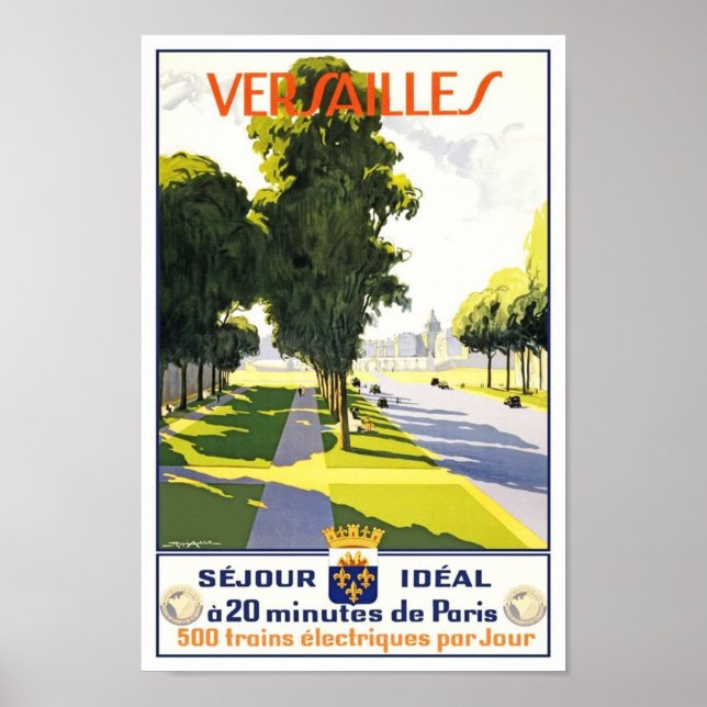 Affiche de voyage rétro Versailles Paris Train (Devant)