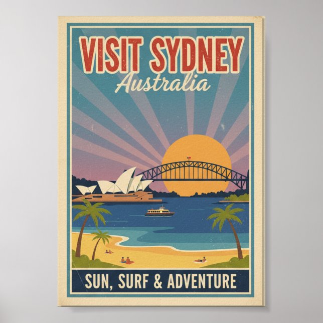 Affiche de voyage rétro vintage Sydney Australie (Devant)