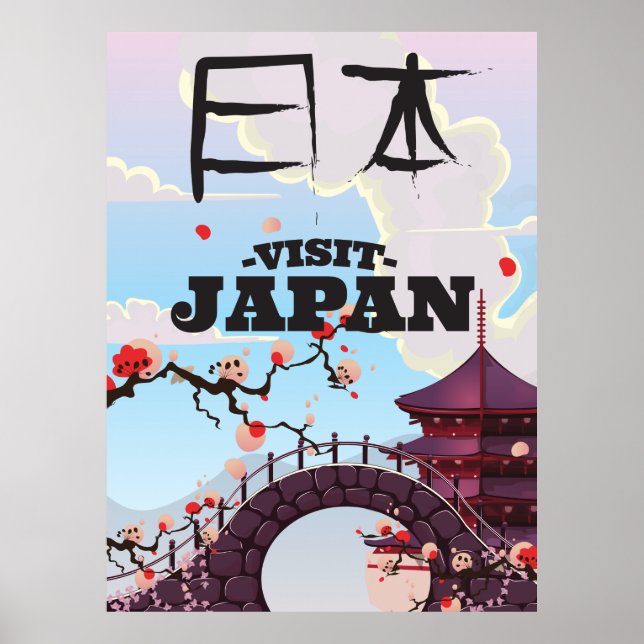 Affiche de voyage rétro Visitez le Japon. (Devant)