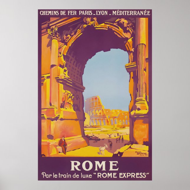 Affiche de voyage Rome Italie vintage Colisée Arc (Devant)