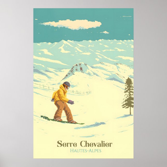 Affiche de voyage Serre Chevalier Snowboarding (Devant)