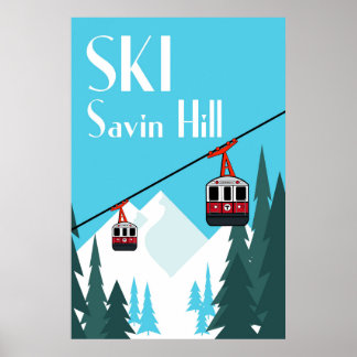 Affiche de voyage Ski Savin Hill Style Vintage