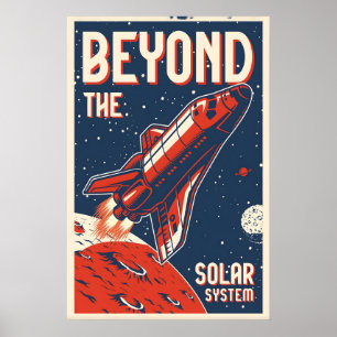Affiche de voyage spatial au-delà du système solai