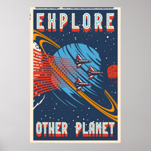 Affiche de voyage spatial d'exploration d'autres p