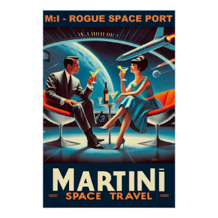 Affiche de voyage spatial Martini Espace Port Rogu