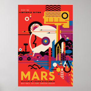 Affiche de voyage spatial vintage Mars