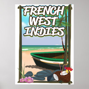 Affiche de voyage sur la plage des Antilles frança