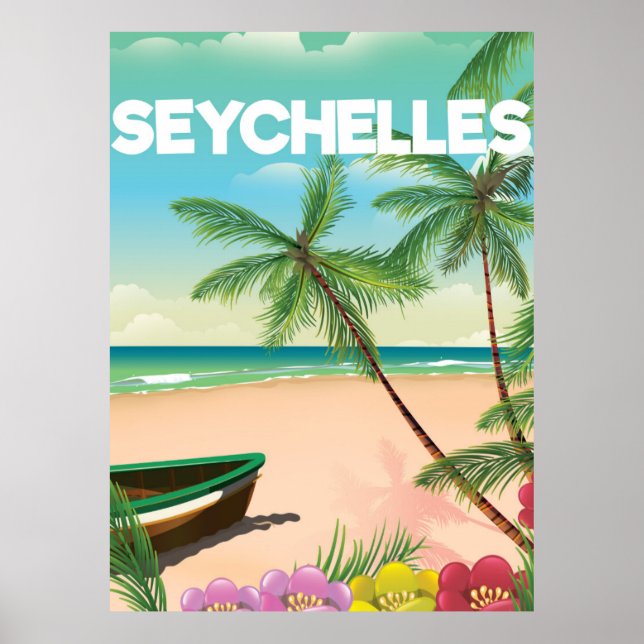 affiche de voyage sur la plage des Seychelles (Devant)