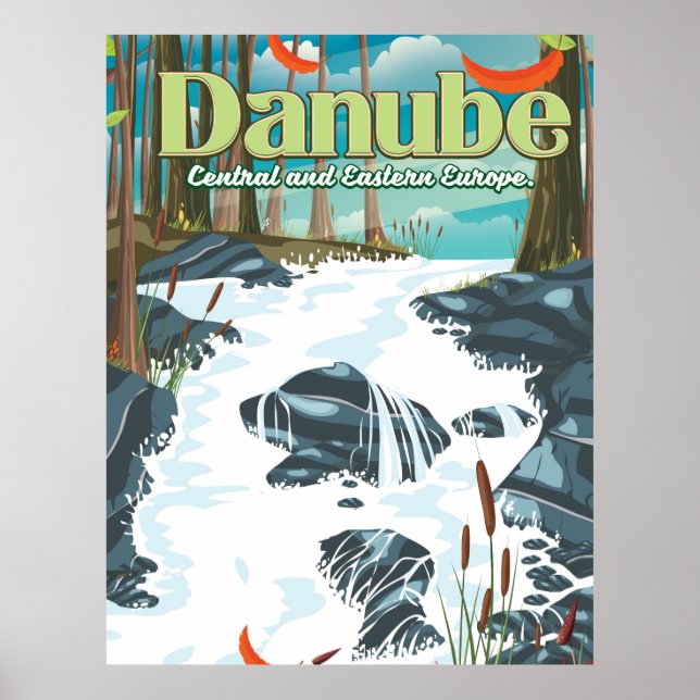 Affiche de voyage sur le fleuve européen Danube (Devant)