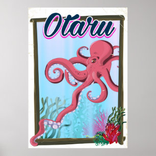 Affiche de voyage sur les calamars d'Otaru Japon