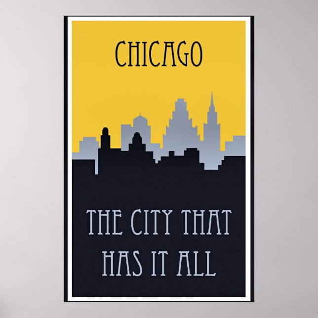 Affiche de voyage sur l'horizon de Chicago, (Devant)