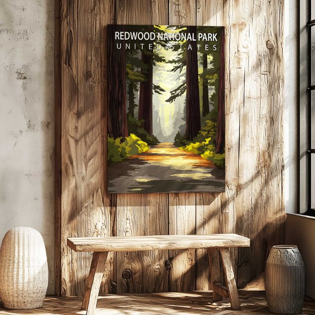 Affiche de voyage sur toile Parc national de Redwo (Redwood National Park USA Travel Poster Canvas Art by TinkPrints.)