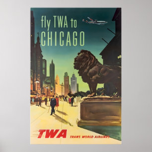 Affiche de voyage TWA Art Chicago Tourisme Illinoi