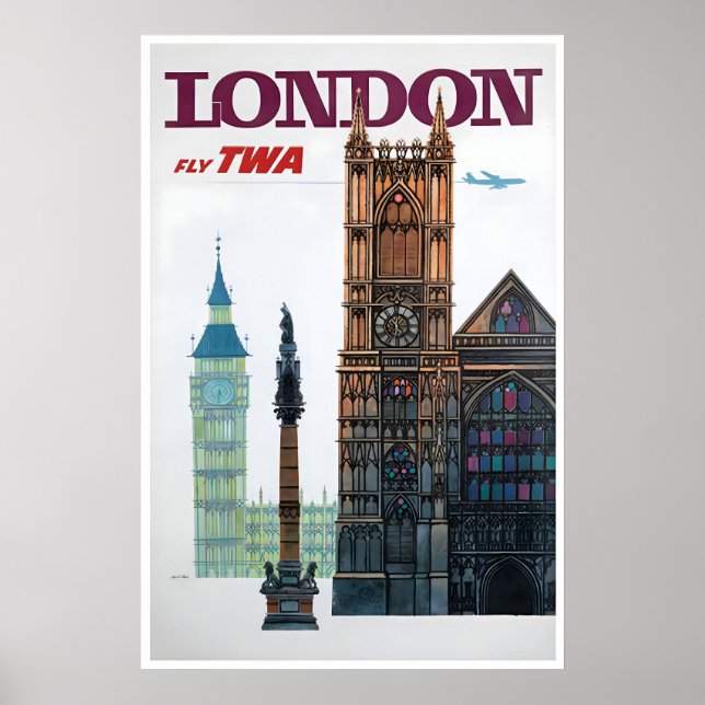 Affiche de voyage TWA Londres Angleterre Art David (Devant)