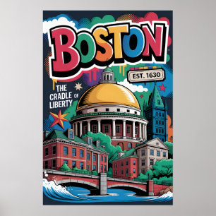 Affiche de voyage urbaine graffiti Boston MA