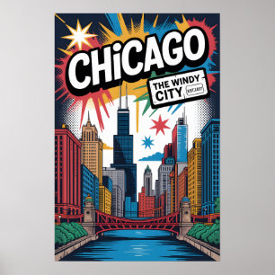 Affiche de voyage urbaine graffiti de Chicago IL