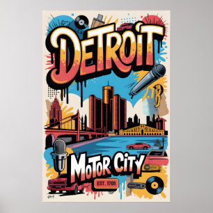 Affiche de voyage urbaine graffiti de Détroit MI