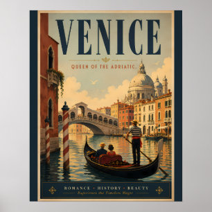 Affiche de voyage Venise vintage avec Gondole et H