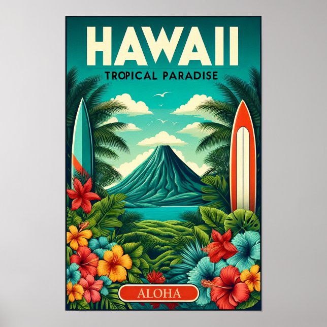 Affiche de voyage vintage à Hawaï (Devant)