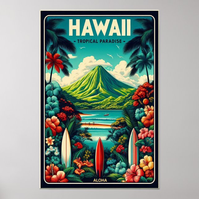 Affiche de voyage vintage à Hawaï (Devant)