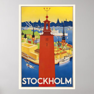 Affiche de voyage vintage à Stockholm en Suède