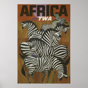 Affiche de voyage vintage Afrique Safari Zèbre