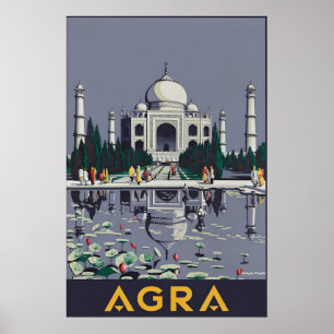 Affiche de voyage vintage Agra Inde Tourisme Taj M