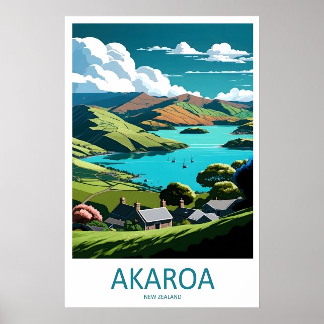 Affiche de voyage vintage Akaroa Parc national de  (Devant)