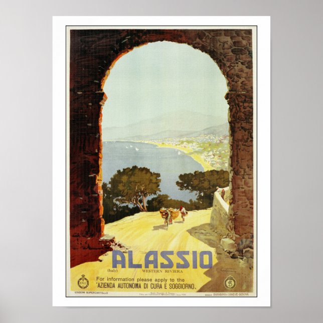 Affiche de voyage vintage Alassio des années 1920 (Devant)