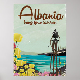 Affiche de voyage vintage Albanie Appareil photo