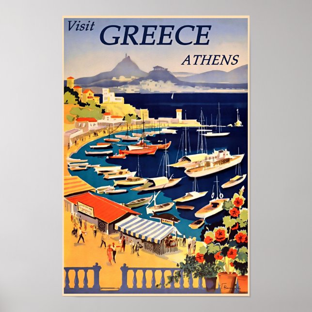 Affiche de voyage vintage Athènes, Grèce (Devant)