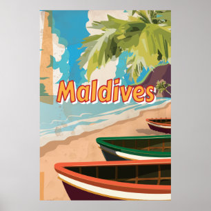 Affiche de voyage vintage aux Maldives