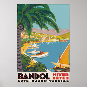 Affiche de voyage vintage Bandol, French Riviera