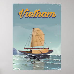 affiche de voyage vintage bateau de pêche du Vietn