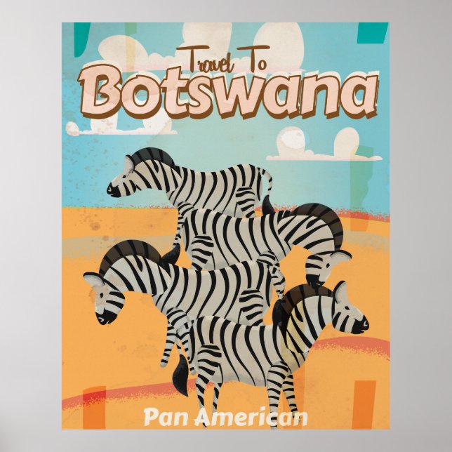 Affiche de voyage vintage Botswana. (Devant)