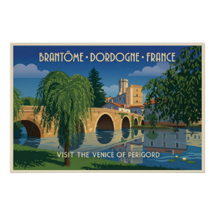 Affiche de voyage vintage Brantôme Dordogne France