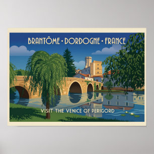 Affiche de voyage vintage Brantôme Dordogne France