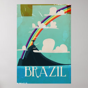 affiche de voyage vintage brazil christ le rédempt