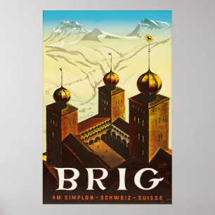 Affiche de voyage Vintage Brig Suisse Valais Alpes