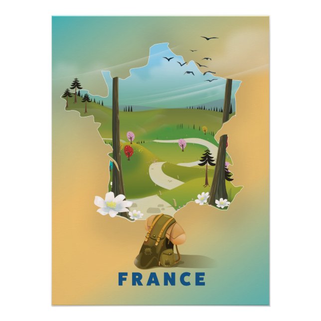 Affiche de voyage vintage carte de France (Devant)
