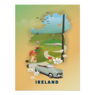 Affiche de voyage vintage carte de l'Irlande