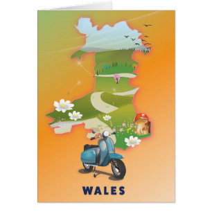 Affiche de voyage vintage carte du Pays de Galles