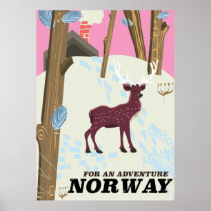 Affiche de voyage vintage cerf Norvège