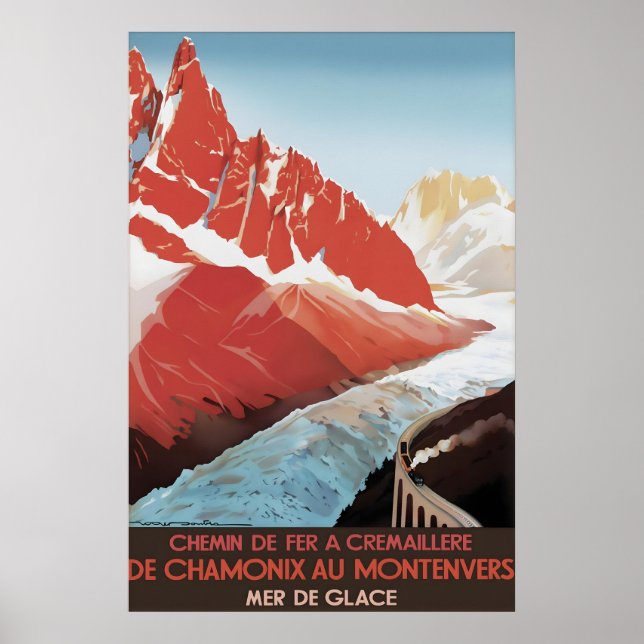 Affiche de voyage vintage Chamonix Montenvers (Devant)