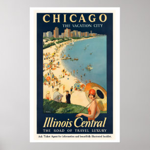 Affiche de voyage vintage Chicago Illinois Central