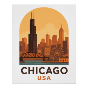 Affiche de voyage vintage Chicago USA – Toile de f