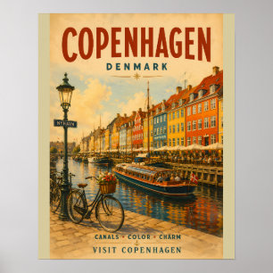 Affiche de voyage vintage Copenhague Danemark mett